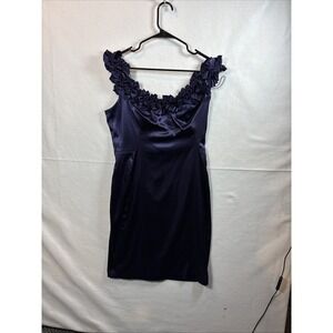London Times Royal Blue Empire Waist Sheath Ruffle Collar Dress 8